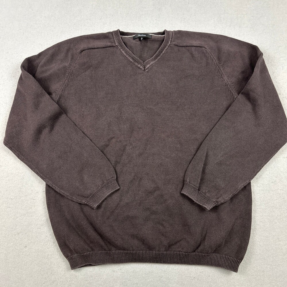 Burton Sweater Men Large Burgundy Pullover Jumper V-Neck Linen Blend Outdoor L